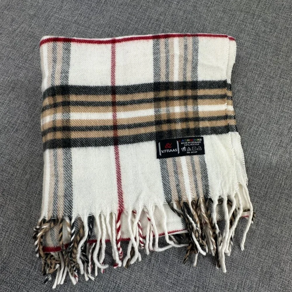 V.Fraas Cashmink Scarf 100% Acrylic Made in Germany Tan Black White‎ Red 15.25